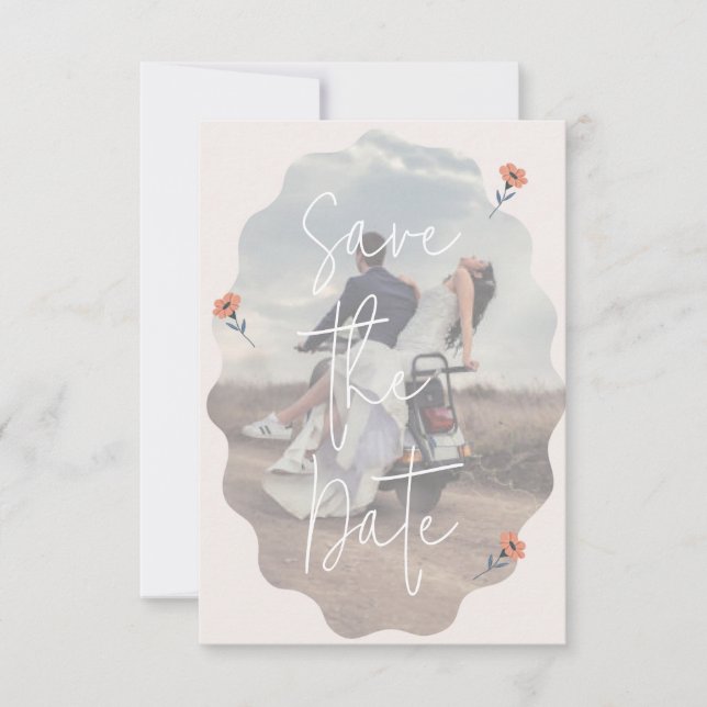 Joyful Retro Pink Wedding Save the dates card (Front)