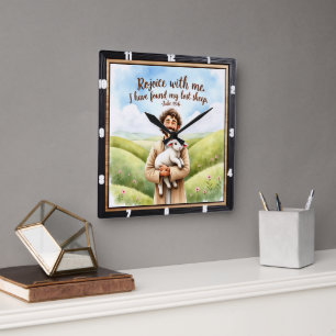 Joyful Reunion: Shepherd's Embrace Square Wall Clock