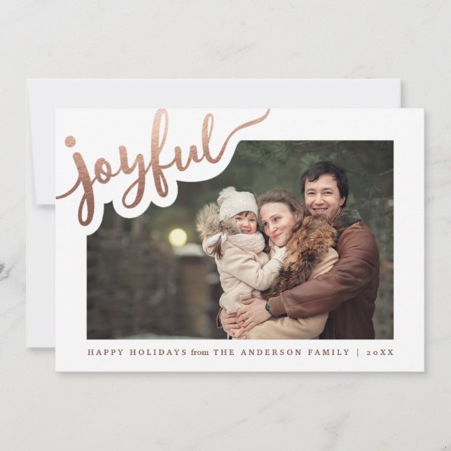 Joyful Rose Gold Foil | Happy Holidays Photo Card (Front)