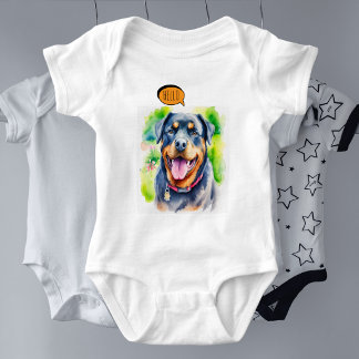 Joyful Rottweiler Pet in Watercolor Baby Bodysuit