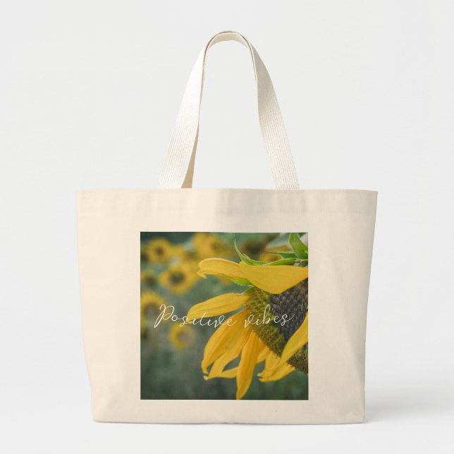 Joyful rustic sunflower large tote bag (Front)