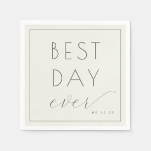 Joyful Sage Green Typographic Celebration Card Napkin