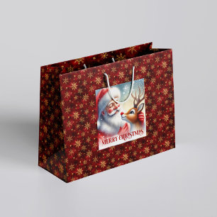 Joyful Santa and Rudolph Holiday Cartoon Bag