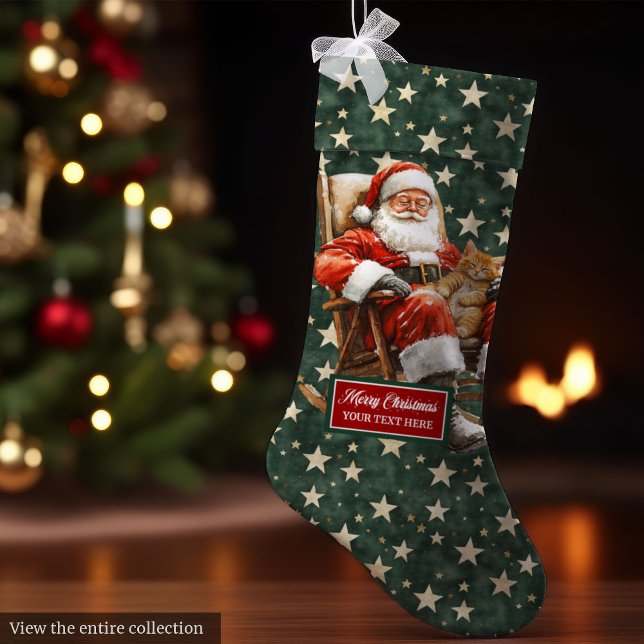 Joyful Santa Claus Christmas Stocking Custom Name  (Joyful Santa Claus Christmas Stocking Custom Name in Red)