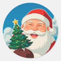 Joyful Santa Claus Holding a Small Christmas Tree