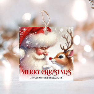 Joyful Santa Claus Rudolph Christmas Present Tags