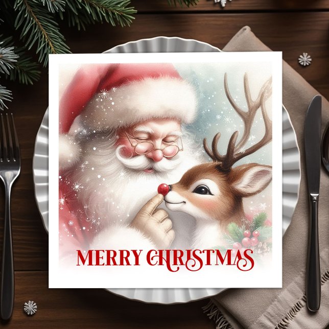 Joyful Santa Claus Rudolph Holiday Party Dinner  Napkin (Joyful Santa Claus Rudolph Holiday Party Dinner Napkins

)