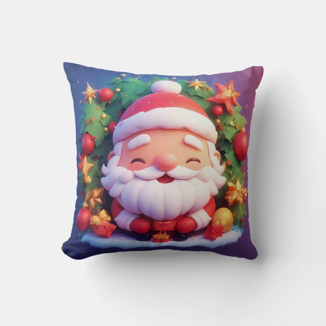 Joyful Santa Claus Surrounded by Festive Christmas Cushion (Front)