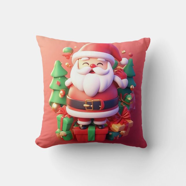 Joyful Santa Claus Surrounded by Festive Christmas Cushion (Front)