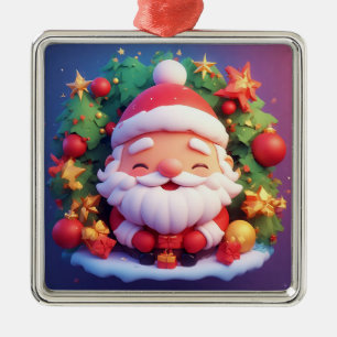 Joyful Santa Claus Surrounded by Festive Christmas Metal Ornament