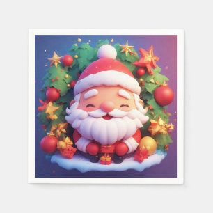 Joyful Santa Claus Surrounded by Festive Christmas Napkin