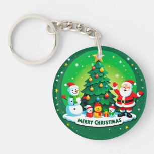 Joyful Santa Claus With Snowman Key Ring