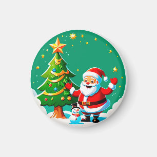 Joyful Santa Claus With Snowman Magnet