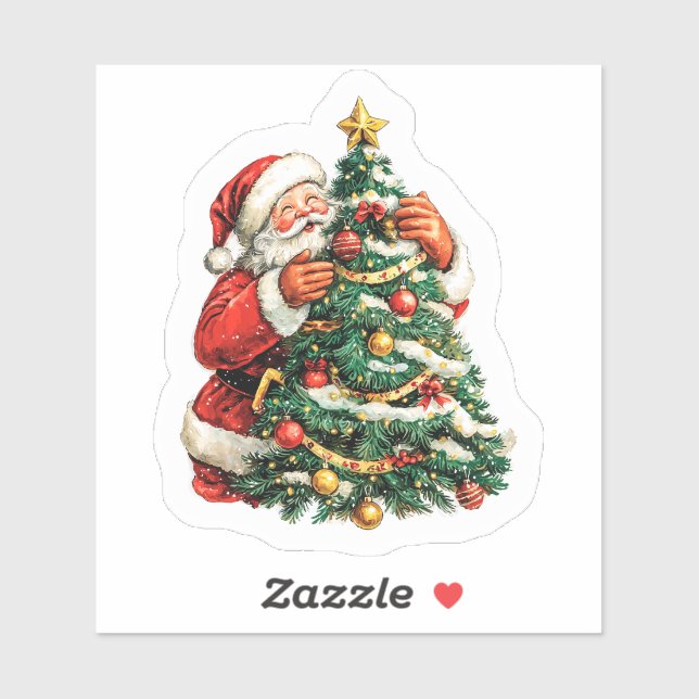 Joyful Santa Decorating a Festive Christmas Tree (Sheet)