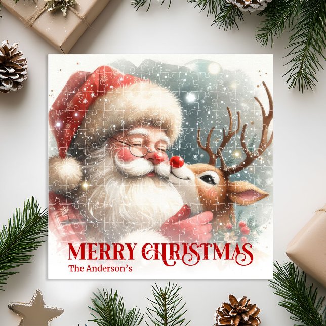 Joyful Santa Rudolph Personalized Christmas Kids  Jigsaw Puzzle (Joyful Santa Rudolph Personalized Christmas Kids Gift Puzzle

)