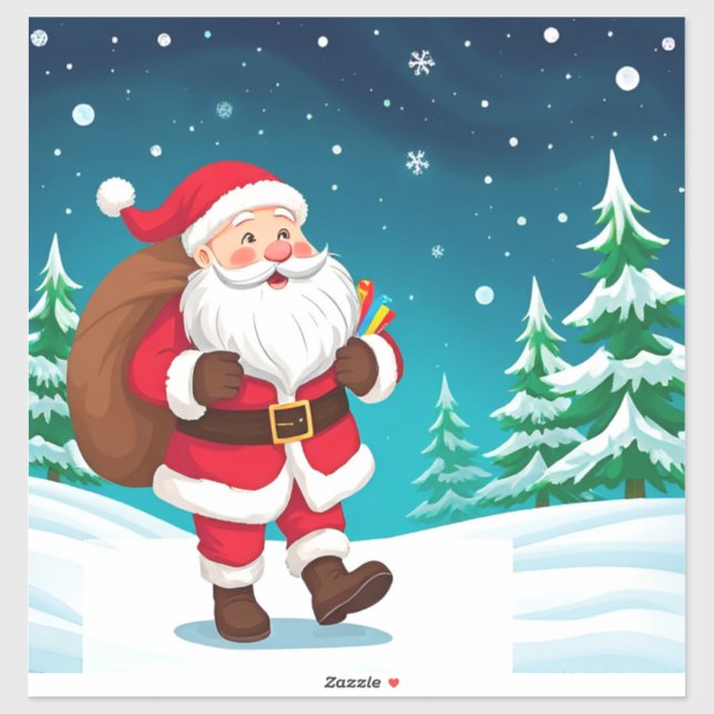 🎅 Joyful Santa Walking in Winter Snow ❄️ (Sheet)