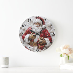 Joyful Santa with gifts celebrating! Large Clock