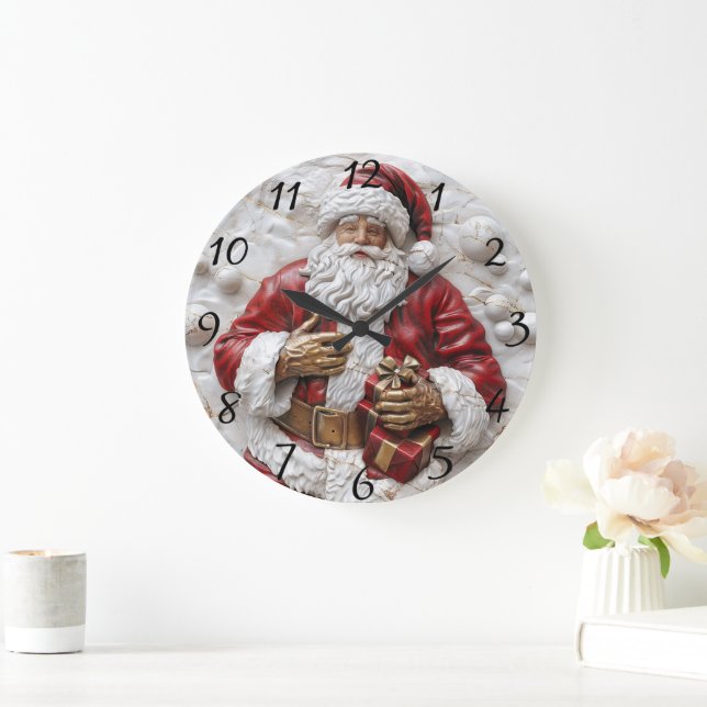 Joyful Santa with gifts celebrating! Large Clock (Home)