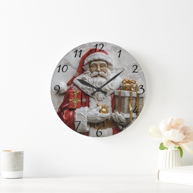 Joyful Santa with gifts Large Clock (Home)