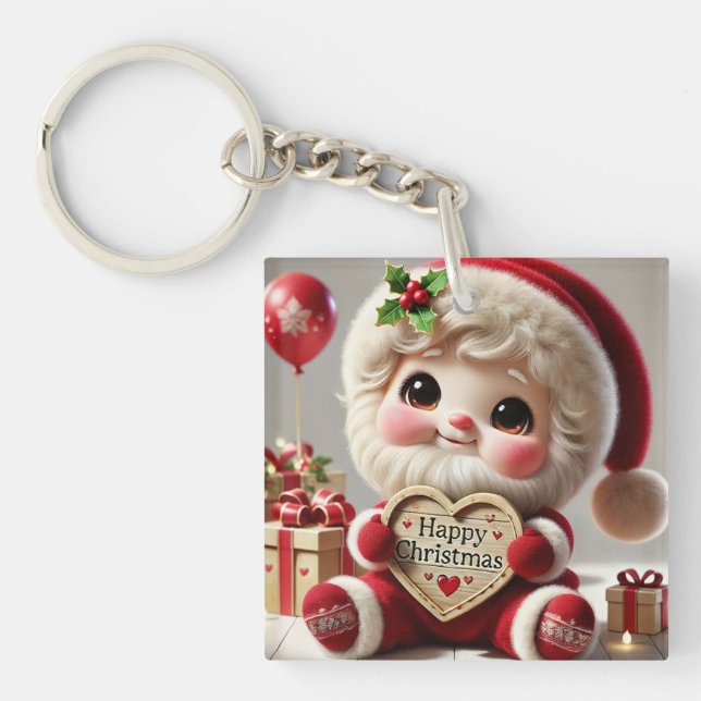 Joyful Santa's Christmas Greeting Key Ring (Front)