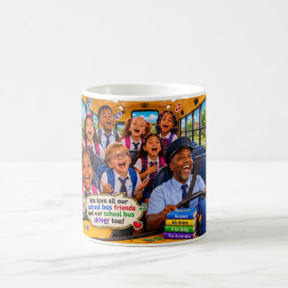 Joyful School Bus Ride with Friends and Driver Coffee Mug
