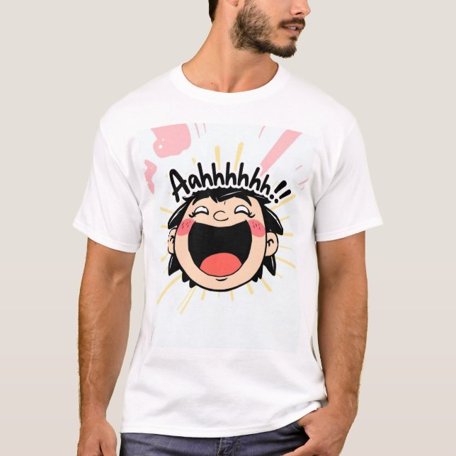 Joyful Scream - Fun Cartoon Expression T-Shirt (Front)