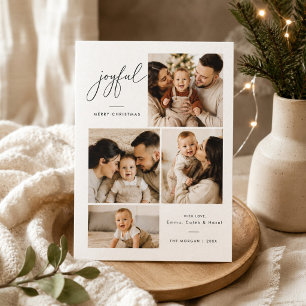 Joyful Script Baby Christmas 4 Photo Collage Holiday Card