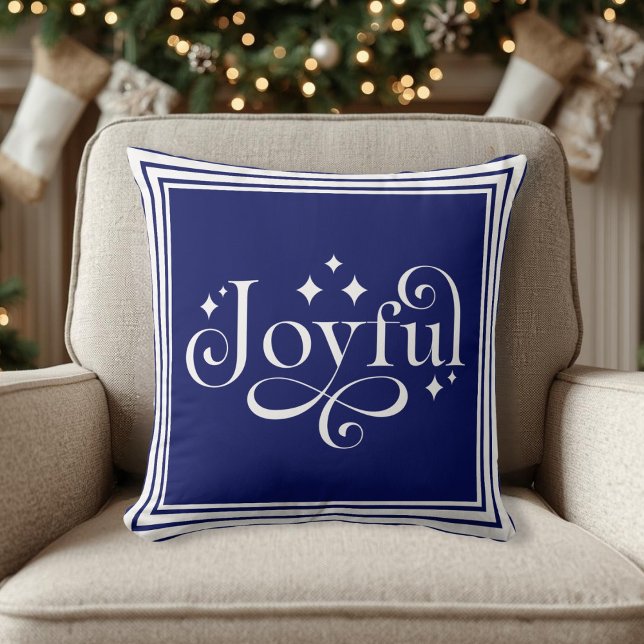 joyful script blue Throw Pillow (joyful script blue Throw Pillow)