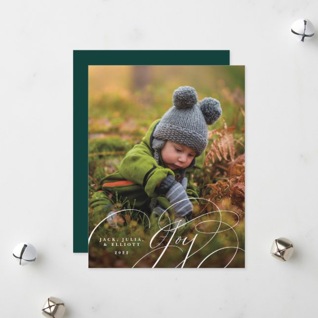 Joyful Script Happy Photo Holiday Card (Front/Back In Situ)
