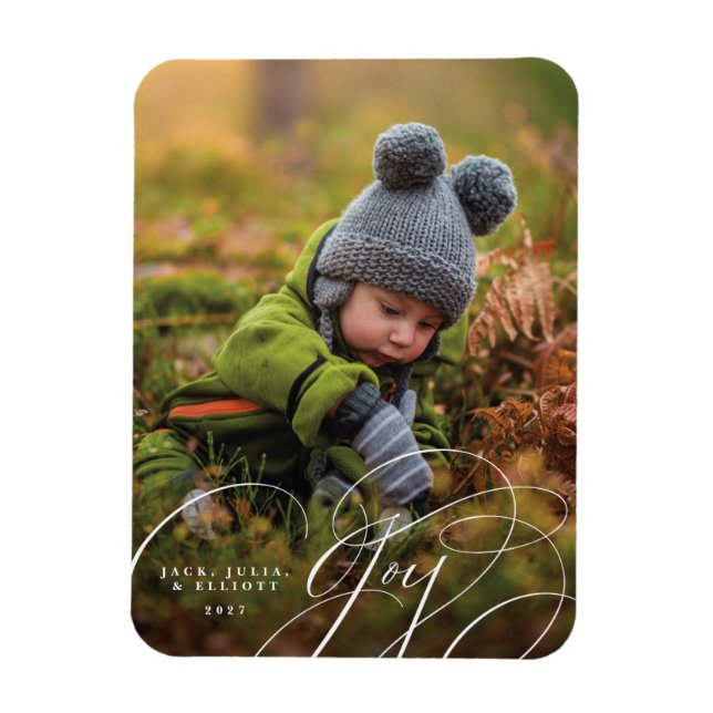 Joyful Script Happy Photo Holiday Magnet (Vertical)