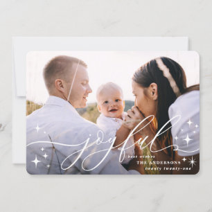 Joyful script holiday photo card