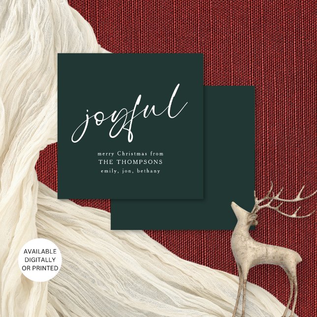 Joyful Script Merry Christmas Green Card (Front and back view. Available digitally and printed)
