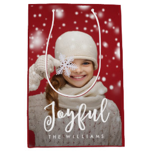 Joyful Script Modern Christmas   Holiday Photo Medium Gift Bag