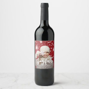 Joyful Script Modern Christmas   Holiday Photo Wine Label