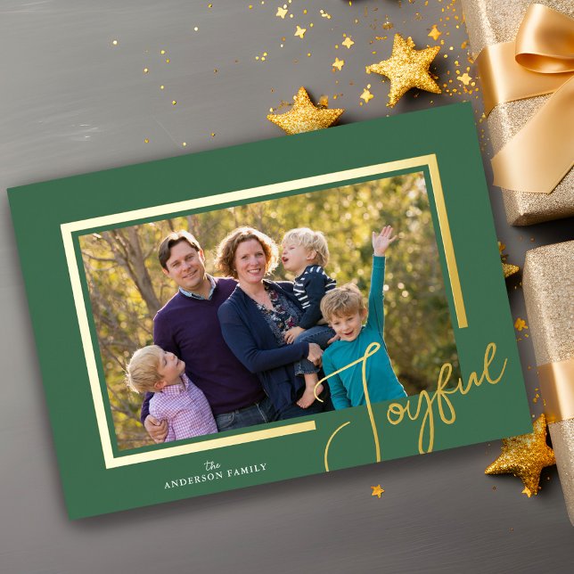 Joyful Script Modern Minimal Photo Christmas Gold Foil Holiday Card (Creator Uploaded)