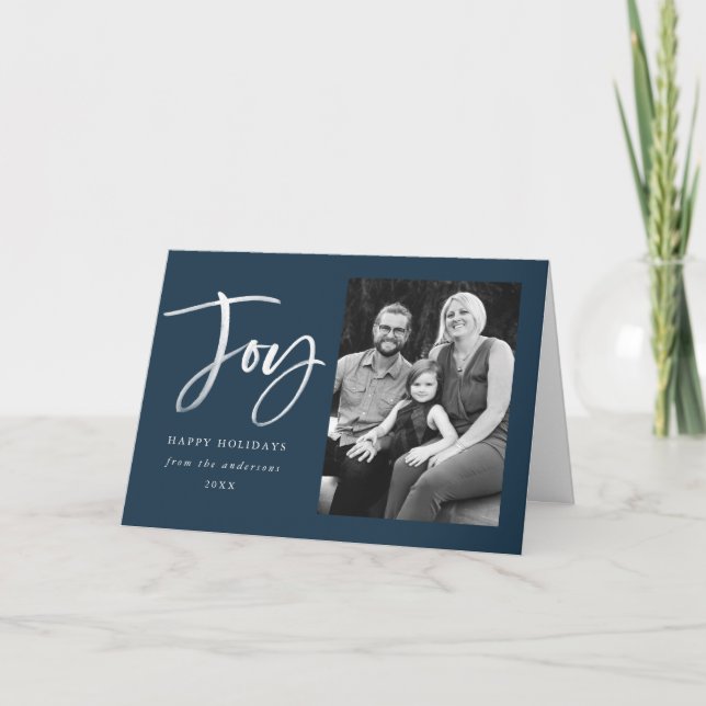 Joyful Script | Navy Holiday Folded Card (Front)