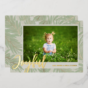 JOYFUL Script Photo Gold Foil Holiday Card