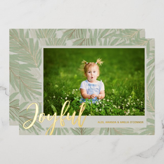 JOYFUL Script Photo Gold Foil Holiday Card (Front/Back)