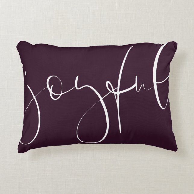 Joyful script plum holiday decorative cushion (Front)