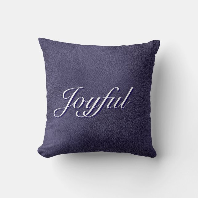 Joyful Script Typography Blue Holiday  Cushion (Front)