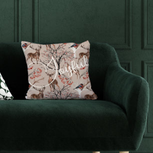 Joyful Script Woodland Animals Christmas Cushion