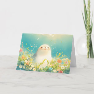 Joyful Seal Amid Ocean Blooms Card