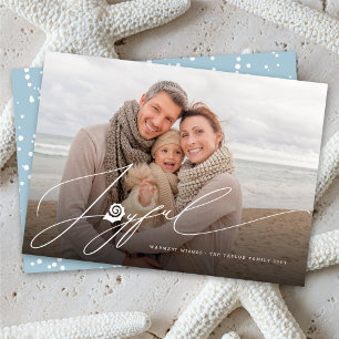 Joyful Seashell Stylish Script Beach Holiday Photo Card