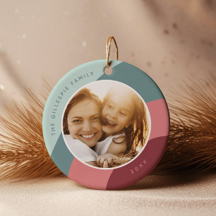 Joyful Shades Custom Name & Year Photo Ceramic Ornament