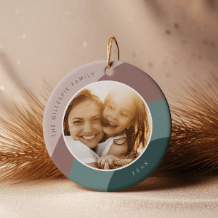 Joyful Shades Custom Name & Year Photo Ceramic Ornament