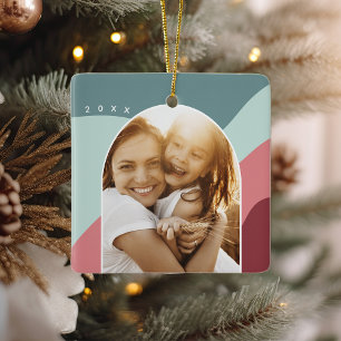 Joyful Shades Custom Name & Year Photo Ceramic Ornament