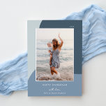 Joyful Shades Vertical Photo Hanukkah Silver Foil Holiday Card<br><div class="desc">A chic and elegant Hanukkah card design featuring a single vertical or portrait-orientated photo on a background of organic shapes in shades of blue with silver foil trim. Personalise with your family name and custom Hanukkah greeting beneath for the perfect finishing touch to these nature-inspired holiday photo cards.</div>