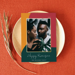 Joyful Shades Vertical Photo Kwanzaa Foil Holiday Card