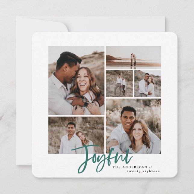 Joyful simple elegant multi photo christmas card (Front)