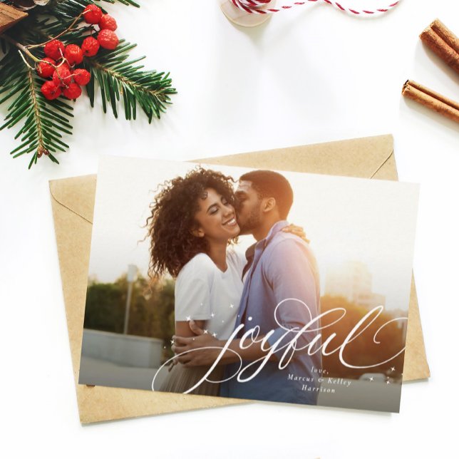 Joyful simple one photo red Christmas Holiday Card (Creator Uploaded)
